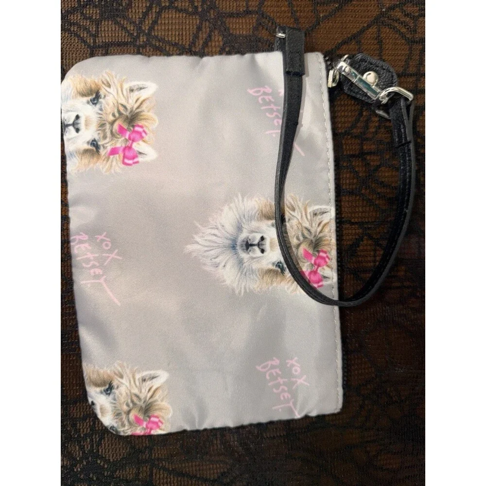 Betsey‎ Johnson Llama Satin Wristlet OS Gray Floral Interior Handbag